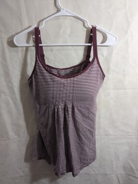 Maroon & White Tank Top W Built-in Bra